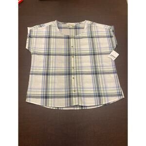 NWT Canyon Guide Outfitters 100% Cotton Button Front Plaid Top (L) Hiking Gorp